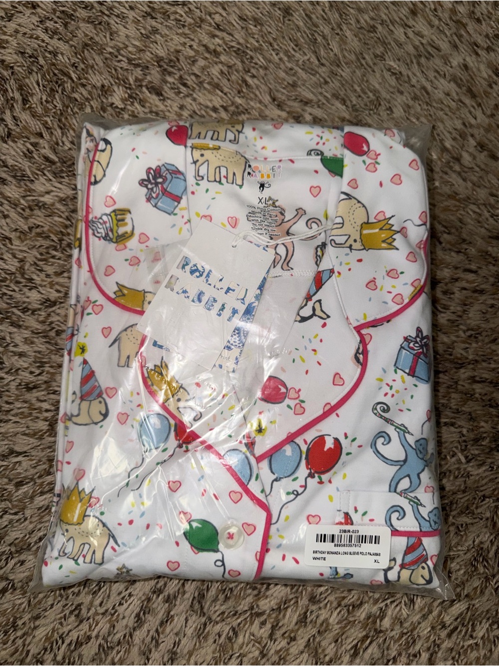 NWT Roller Rabbit Birthday Bonanza Women’s Long Sleeve Polo Pajama Set